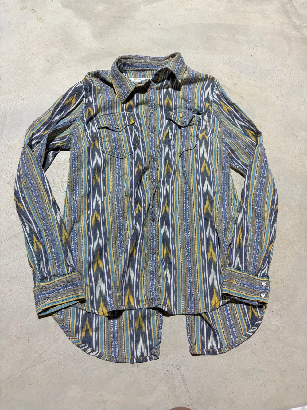 Ryan Michael Striped western Button-Up Shirt in Blue & Yellow medium